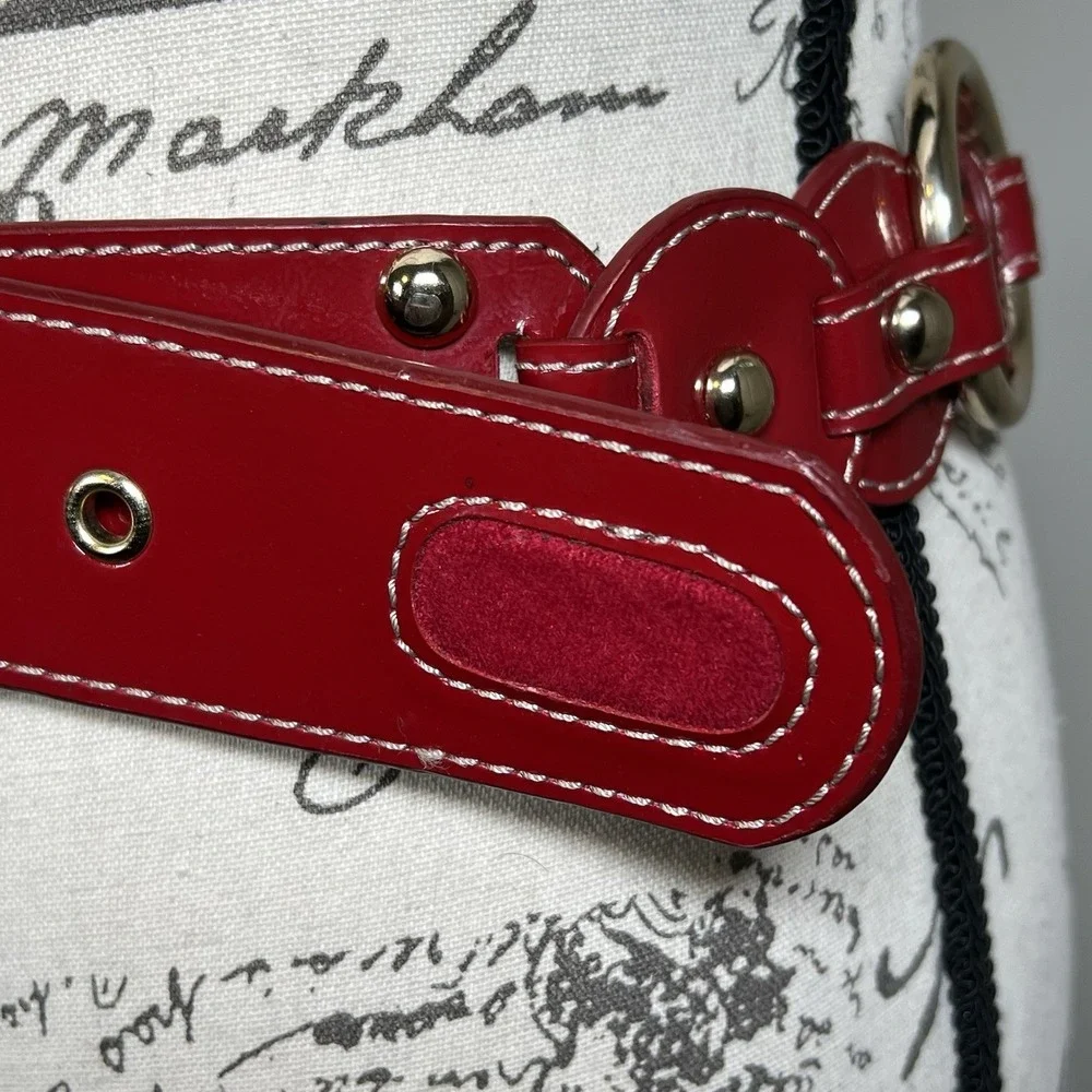 Kathy Van Zeeland Red Glossy Statement Belt S Chain Buckle Silver Hardware Y2K